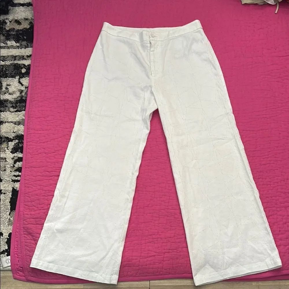 120% lino White Wide-Leg Pants, L